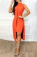 Orange Elegant Solid Patchwork Slit Half A Turtleneck Wrapped Skirt Dresses