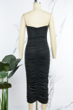 Red Sexy Casual Solid Backless Fold Strapless Sleeveless Dress Dresses