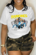 White Casual Vintage Print Patchwork O Neck T-Shirts