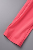 Rose Red Sexy Casual Solid Backless Halter Skinny Jumpsuits