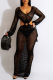 Black Sexy Solid Tassel Hollowed Out Patchwork Swimwears Cover Up(Without Bikinis Set )