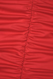 Red Sexy Casual Solid Backless Fold Strapless Sleeveless Dress Dresses