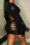 Pink Sexy Solid Draw String O Neck Long Sleeve Two Pieces