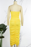 Red Sexy Casual Solid Backless Fold Strapless Sleeveless Dress Dresses