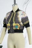 Black Street Print Letter Mandarin Collar Outerwear