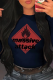 Navy Blue Street Vintage Print Patchwork Letter O Neck Tops