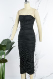 Red Sexy Casual Solid Backless Fold Strapless Sleeveless Dress Dresses