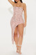 Light Pink Sexy Solid Sequins Backless High Opening Spaghetti Strap Irregular Dress Dresses