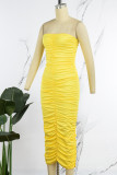 Red Sexy Casual Solid Backless Fold Strapless Sleeveless Dress Dresses