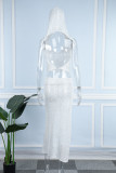 Silver Sexy Solid Hollowed Out Backless Hooded Collar Sleeveless Two Pieces