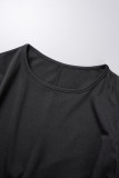 Rose Red Casual Solid Patchwork O Neck Short Sleeve Dress