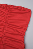 Red Sexy Casual Solid Backless Fold Strapless Sleeveless Dress Dresses