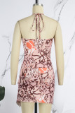 Multicolor Sexy Print Backless High Opening Strap Design Halter Sleeveless Two Pieces