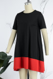 Rose Red Casual Solid Patchwork O Neck Short Sleeve Dress