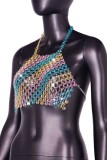 Colour Sexy Patchwork Chains Backless Contrast Halter Tops