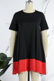 Rose Red Casual Solid Patchwork O Neck Short Sleeve Dress