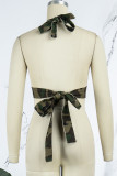 Camouflage Sexy Camouflage Print Bandage Backless Halter Tops