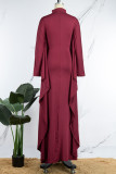 Green Casual Solid Patchwork Half A Turtleneck Irregular Dress Dresses