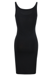 Black Casual Print Patchwork Contrast U Neck One Step Skirt Dresses