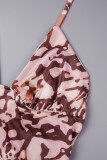 Multicolor Sexy Print Backless High Opening Strap Design Halter Sleeveless Two Pieces