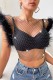Black Sexy Patchwork Rhinestone Hollowed Out See-through Feathers O Neck Tops