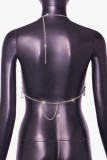 White Sexy Patchwork Hollowed Out See-through Chains Backless Halter Tops