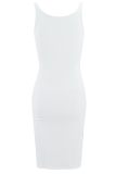 White Casual Print Patchwork Contrast U Neck One Step Skirt Dresses