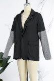 Black Casual Solid Mesh Turn-back Collar Outerwear