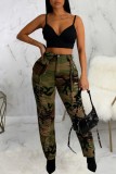 Camouflage Casual Camouflage Print Ripped Patchwork Skinny High Waist Conventional Full Print Bottoms