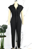 White Casual Solid Patchwork Zipper Collar Regular Jumpsuits