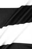 Black White Casual Striped Print Slit O Neck Sleeveless Two Pieces