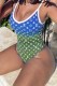 Turquoise Sexy Gradual Change Print Letter Swimwears