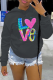 Dark Gray Casual Vintage Print Draw String Letter Hooded Collar Tops