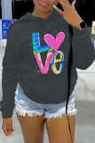 Pink Casual Vintage Print Draw String Letter Hooded Collar Tops