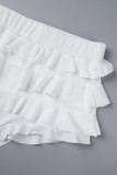 White Casual Solid Patchwork Regular High Waist Conventional Patchwork Shorts