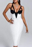 White Elegant Color Lump Hollowed Out Backless Zipper Spaghetti Strap Wrapped Skirt Dresses