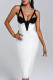 White Elegant Color Lump Hollowed Out Backless Zipper Spaghetti Strap Wrapped Skirt Dresses
