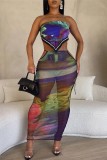 Green Sexy Print Frenulum Backless Strapless Sleeveless Two Pieces