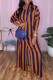 Orange Casual Striped Print Patchwork Turndown Collar Shirt Dress Dresses