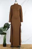 Green Casual Solid Patchwork Half A Turtleneck Irregular Dress Dresses