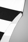 Black White Casual Striped Print Slit O Neck Sleeveless Two Pieces