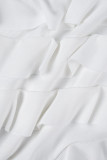 White Casual Solid Patchwork Regular High Waist Conventional Patchwork Shorts