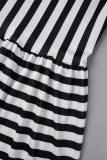 Black White Casual Striped Print Patchwork O Neck Plus Size Sleeveless Dress