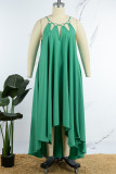 Green Sexy Casual Solid Hollowed Out Asymmetrical O Neck Sleeveless Dress Dresses