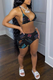 Pink Sexy Letter Patchwork Fold Strap Design 3 Piece Sets