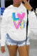 White Casual Vintage Print Draw String Letter Hooded Collar Tops
