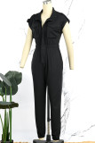 White Casual Solid Patchwork Zipper Collar Regular Jumpsuits