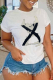 White Casual Print Patchwork O Neck T-Shirts