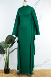Green Casual Solid Patchwork Half A Turtleneck Irregular Dress Dresses