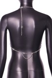 Silver Sexy Patchwork Hollowed Out Chains Backless Halter Tops